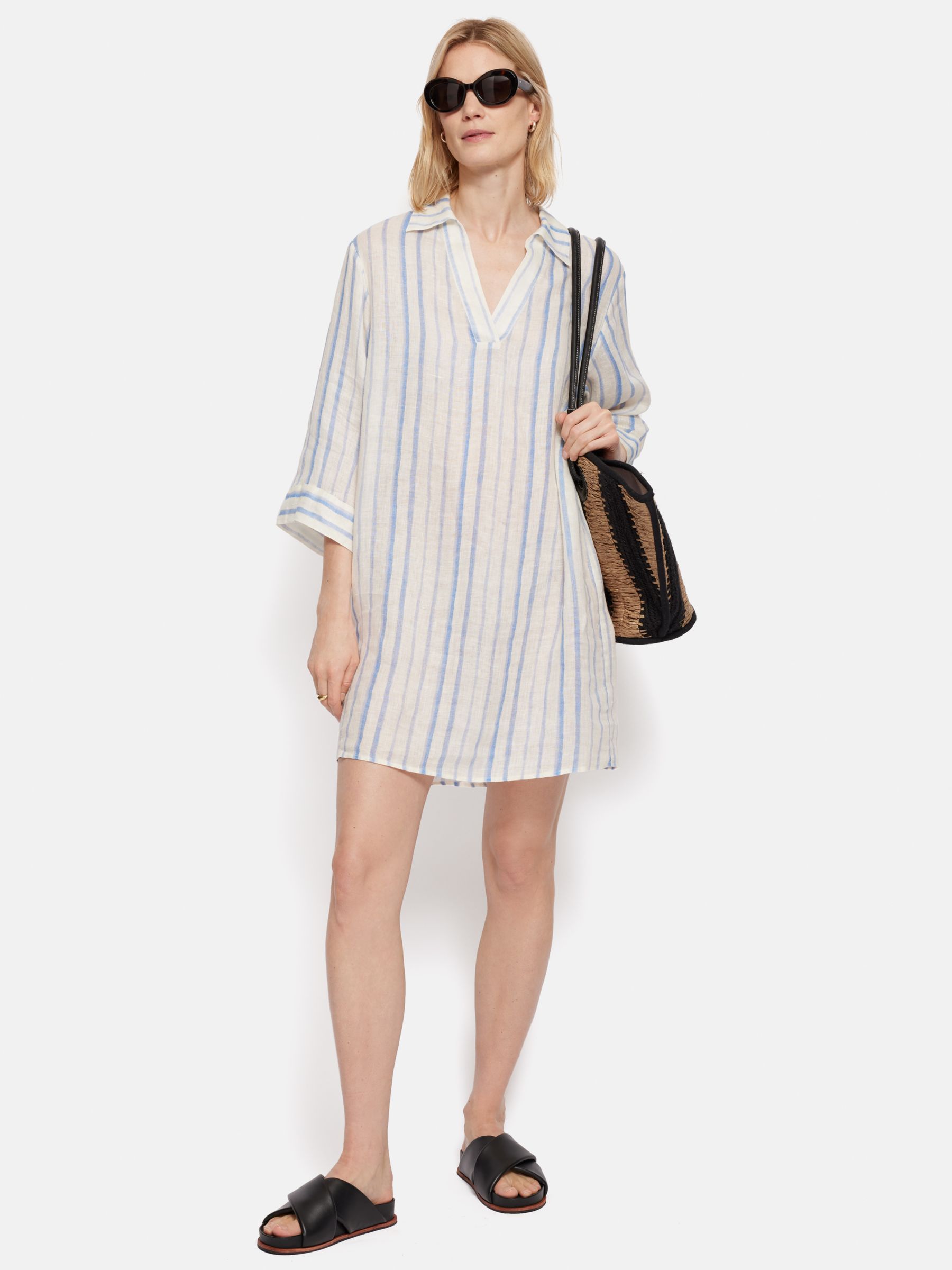 Jigsaw Linen Stripe Tunic Dress, Cream/Multi, 6