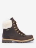 Barbour Woodside Leather Faux Fur Cuff Hiker Boots, Dark Brown