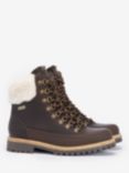 Barbour Woodside Leather Faux Fur Cuff Hiker Boots, Dark Brown