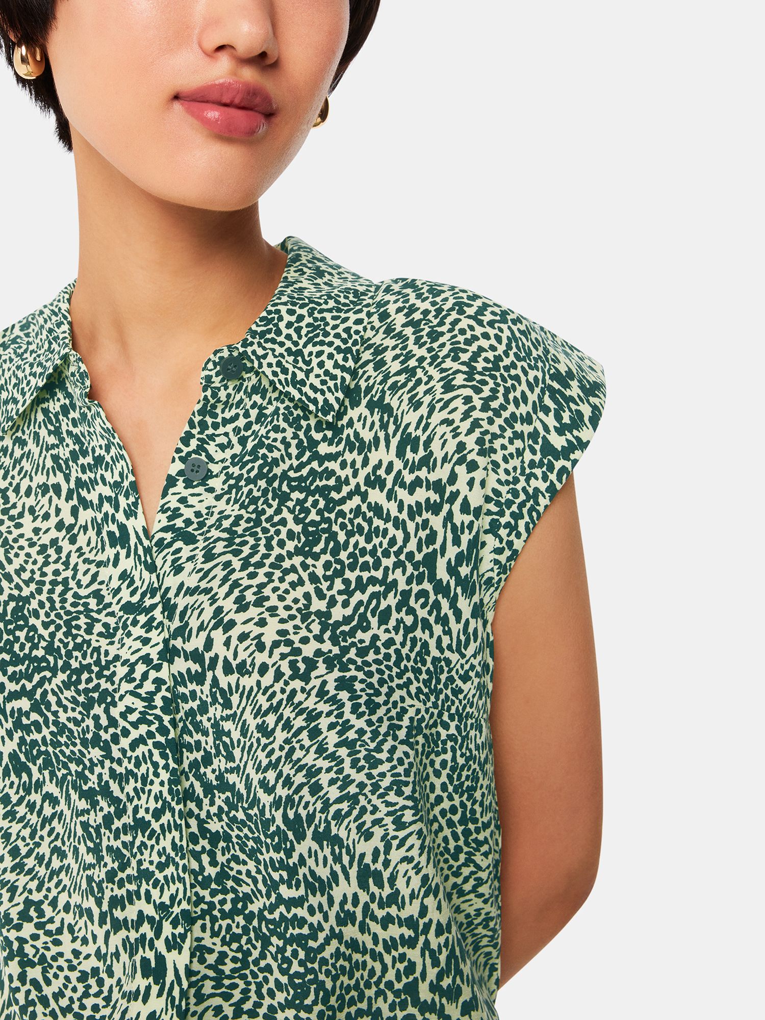 Buy Whistles Diagonal Leopard Print Cap Sleeve Shirt, Yellow/Multi Online at johnlewis.com
