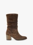 Gabor Ramona Wide Fit Suede Ruched Mid Length Boots, Whiskey