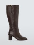 John Lewis Silla Leather Pull On Buckle Knee High Boots, Chocolate