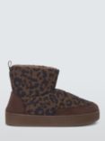 John Lewis Leo Leopard Print Padded Slipper Boots, Chocolate/Leopard