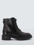 John Lewis Pyra Leather Chunky Biker Lace Up Ankle Boots, Black