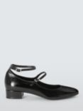 John Lewis Azalea Leather Triple Strap Block Heel Court Shoes, Black