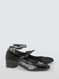 John Lewis Azalea Leather Triple Strap Block Heel Court Shoes, Black