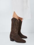 AND/OR Thorns Suede Embroidered Western Calf Boots, Chocolate