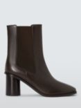 John Lewis Peonie Leather Stacked Heel Chelsea Ankle Boots, Chocolate