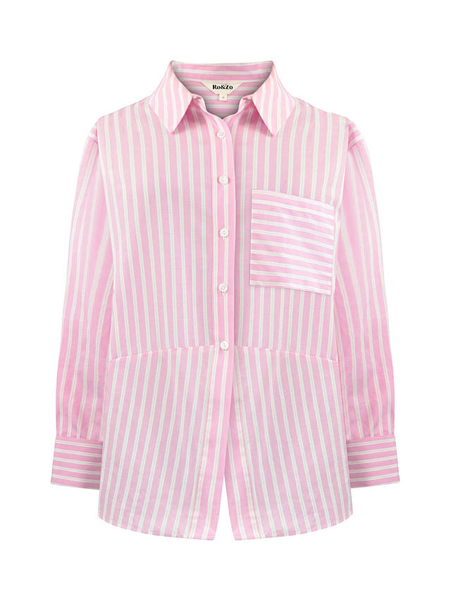 Ro&Zo Cotton Split Front Shirt, Pink/Stipe