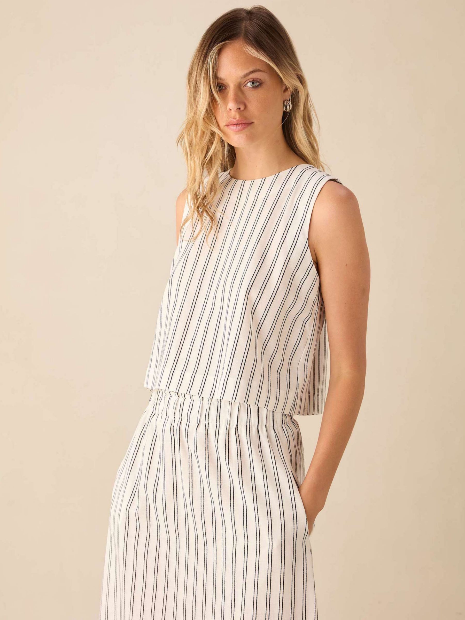 Buy Ro&Zo Cotton Linen Blend Striped Shell Top, White/Black Online at johnlewis.com