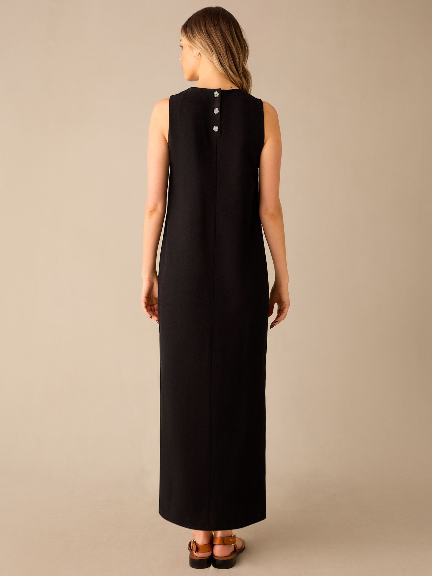 Ro&Zo Linen Blend Tie Waist Column Maxi Dress, Black, 6