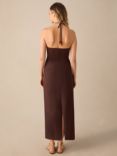Ro&Zo Halterneck Ruched Front Midi Dress, Brown