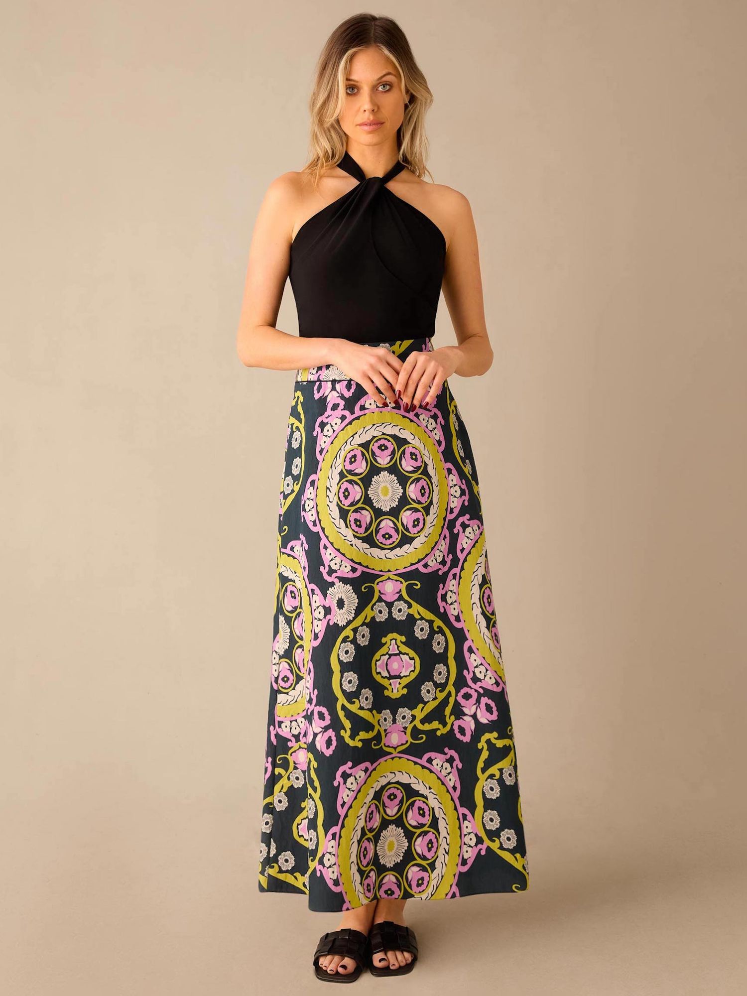 Buy Ro&Zo Geometric Print Column Maxi Skirt, Multi Online at johnlewis.com