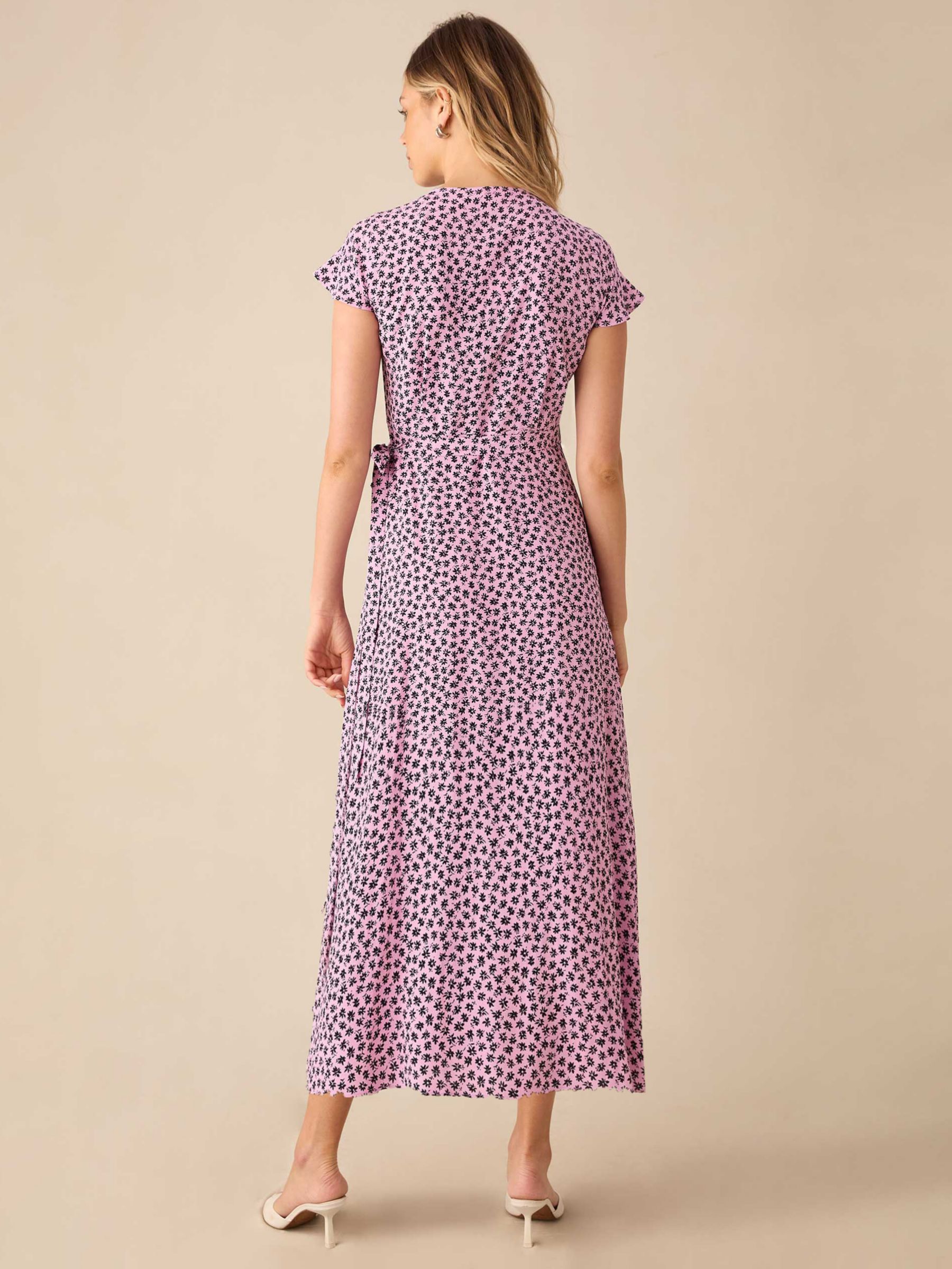 Buy Ro&Zo Ditsy Floral Print Wrap Midi Dress, Pink/Black Online at johnlewis.com