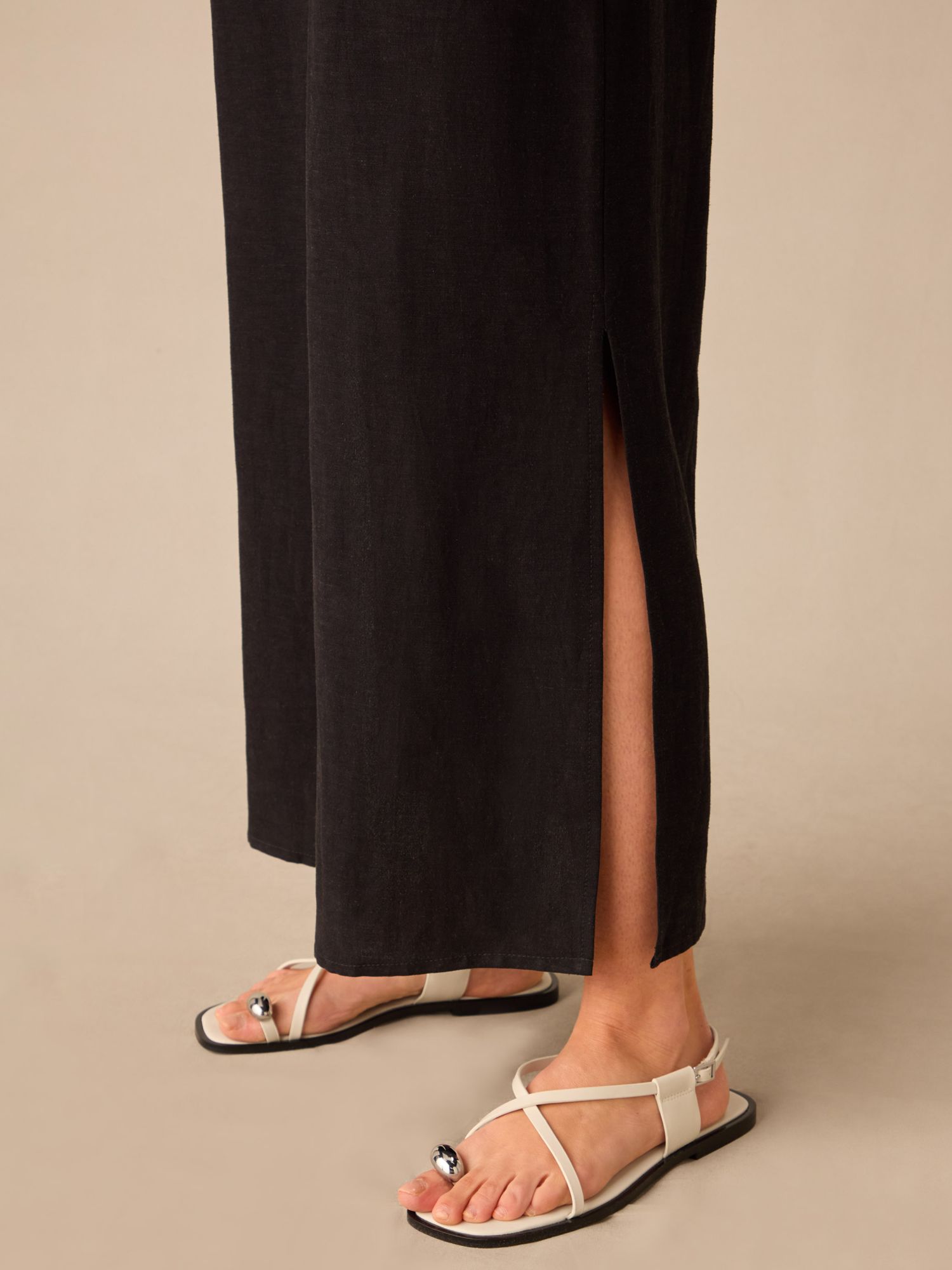 Buy Ro&Zo Petite Linen Blend Tie Waist Column Maxi Dress, Black Online at johnlewis.com