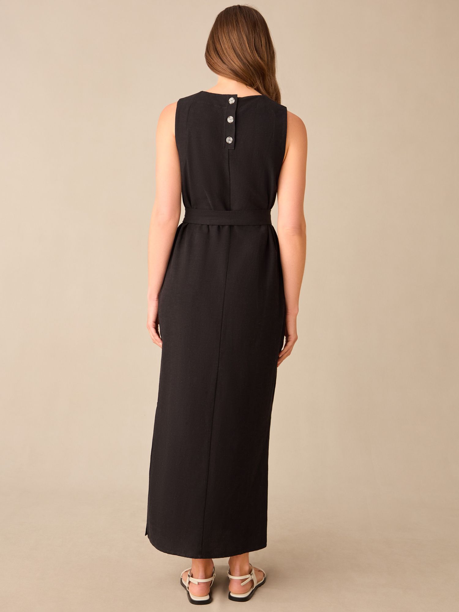 Buy Ro&Zo Petite Linen Blend Tie Waist Column Maxi Dress, Black Online at johnlewis.com
