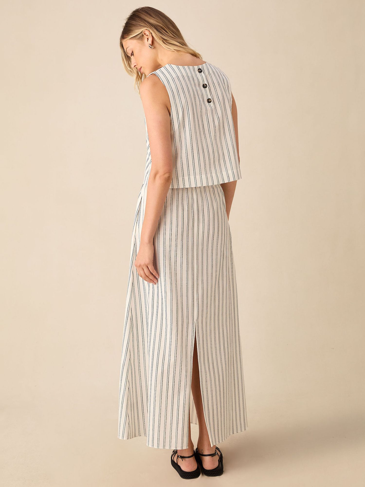 Ro&Zo Double Stripe Linen Blend Maxi Skirt, Ivory/Black, 6