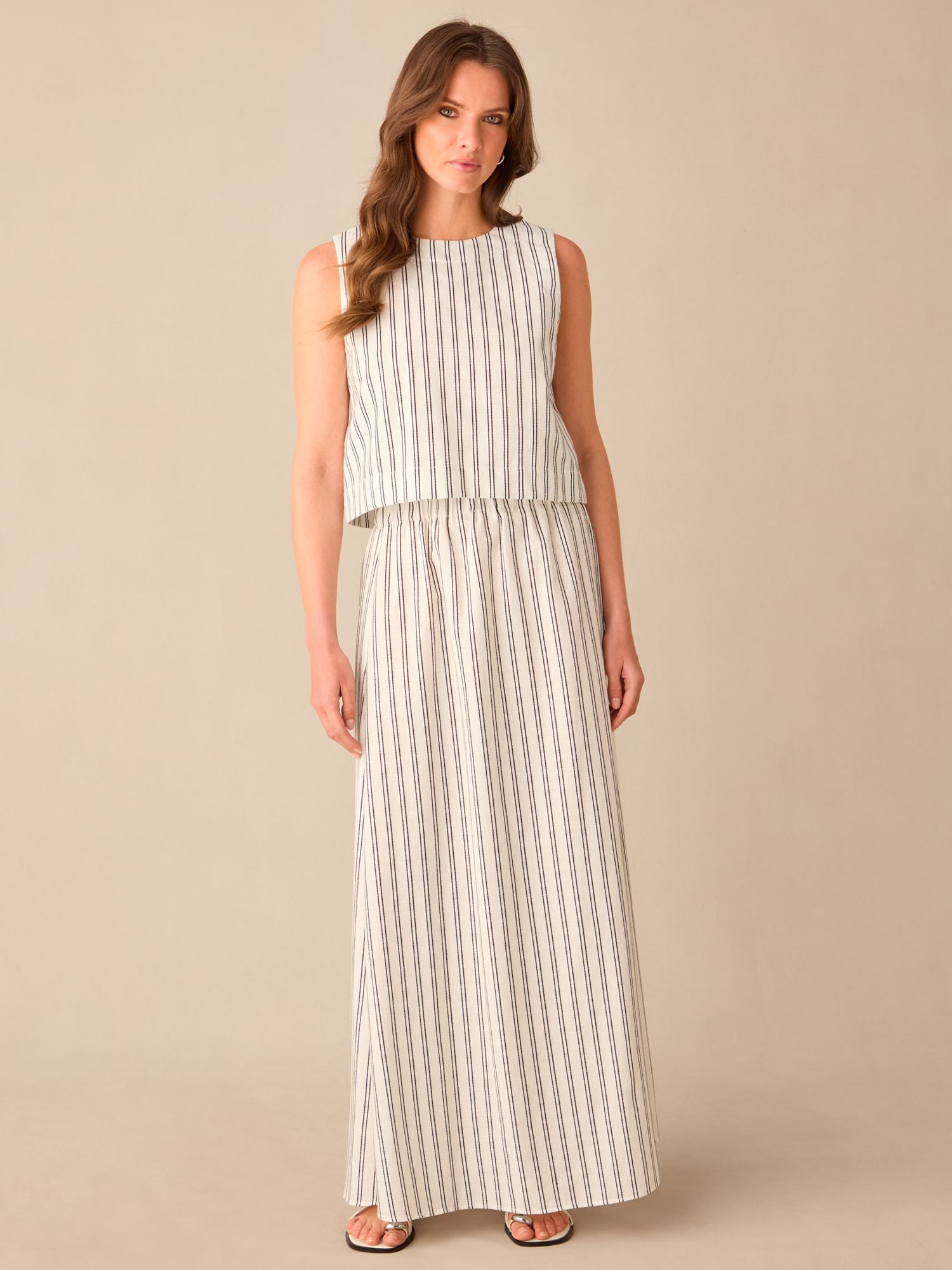 Buy Ro&Zo Petite Double Stripe Linen Blend Maxi Skirt, Ivory/Black Online at johnlewis.com