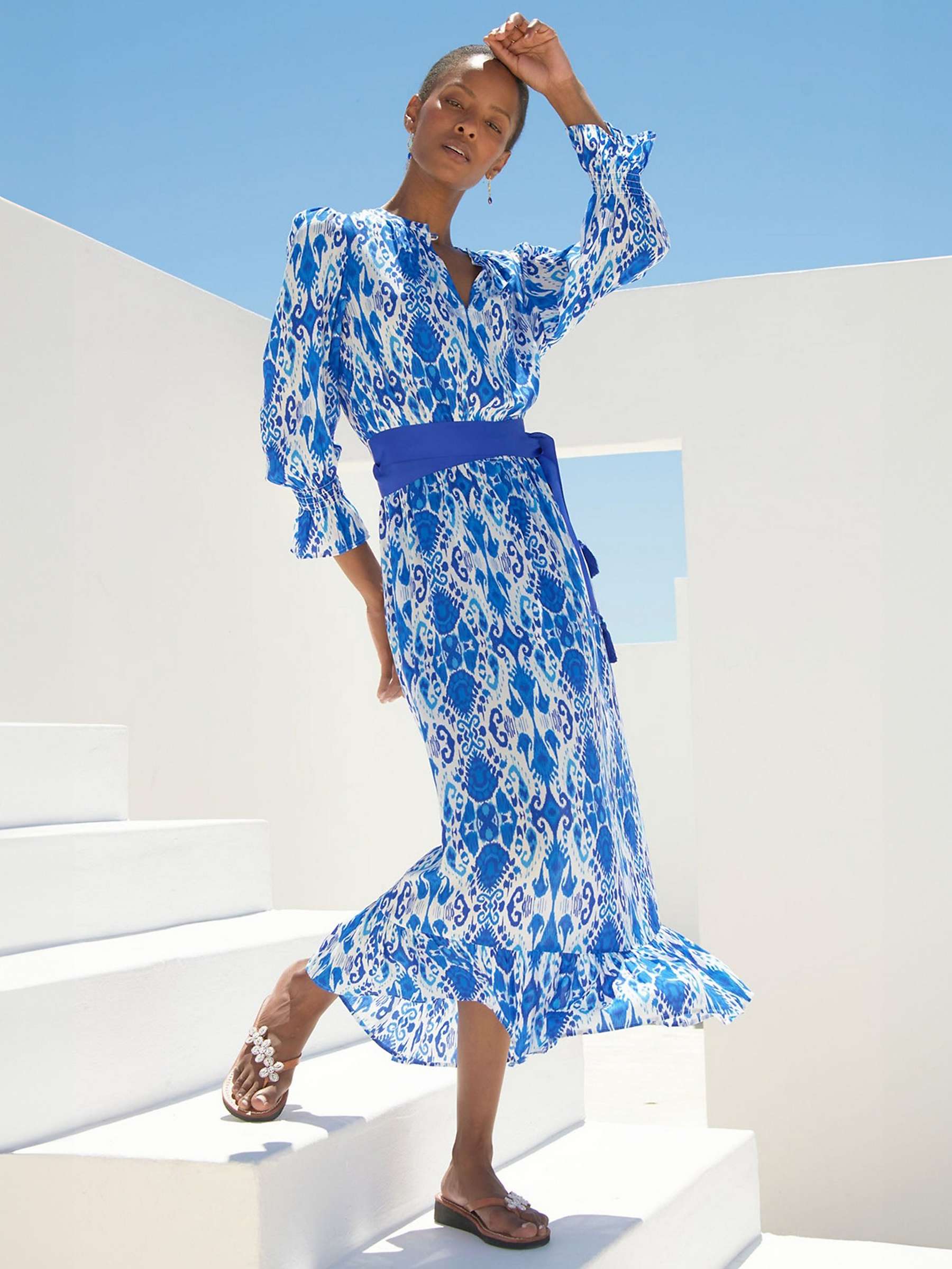 Buy Aspiga Maeve EcoVero Midi Dress, Ikat Blue Online at johnlewis.com