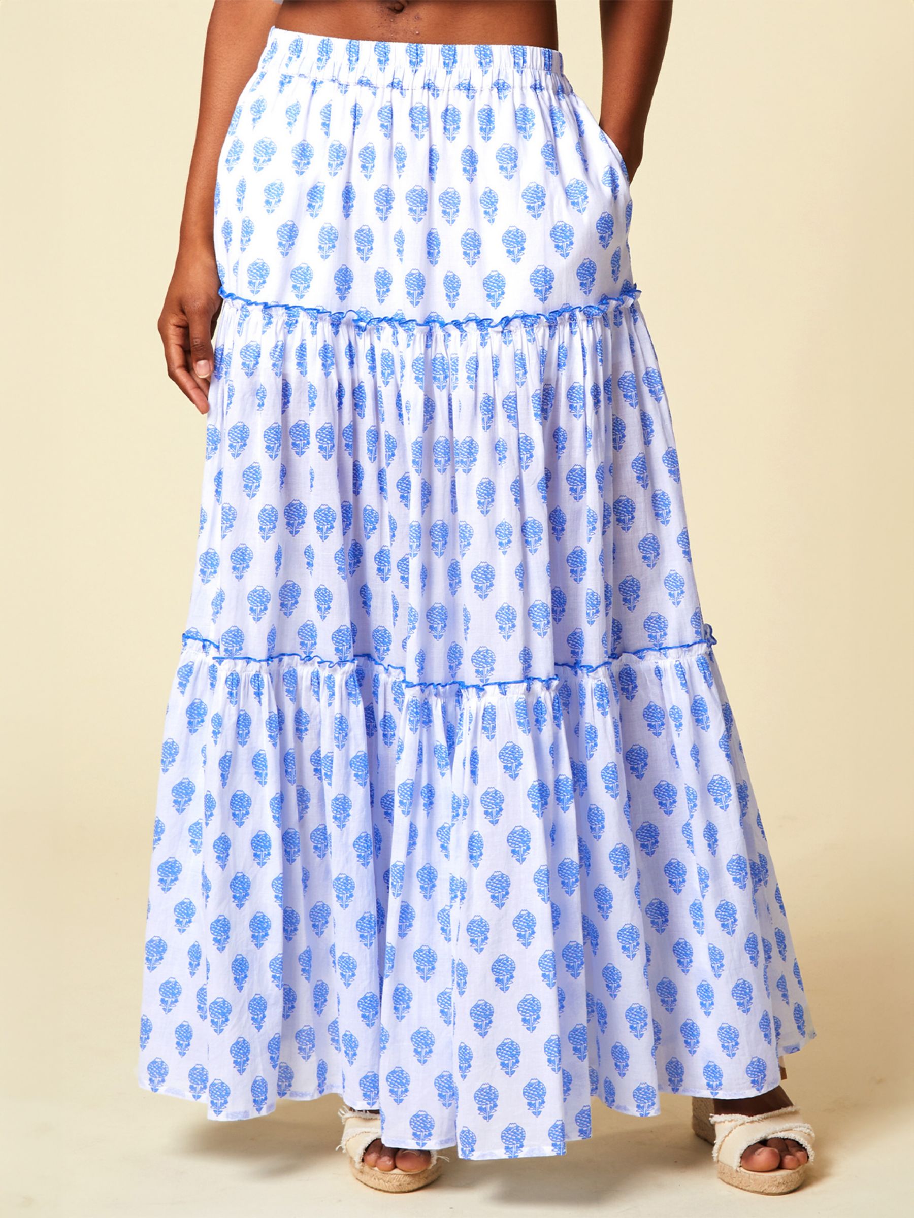 Aspiga Petite Bea Maxi Skirt, Pineapple White/Blue, XS