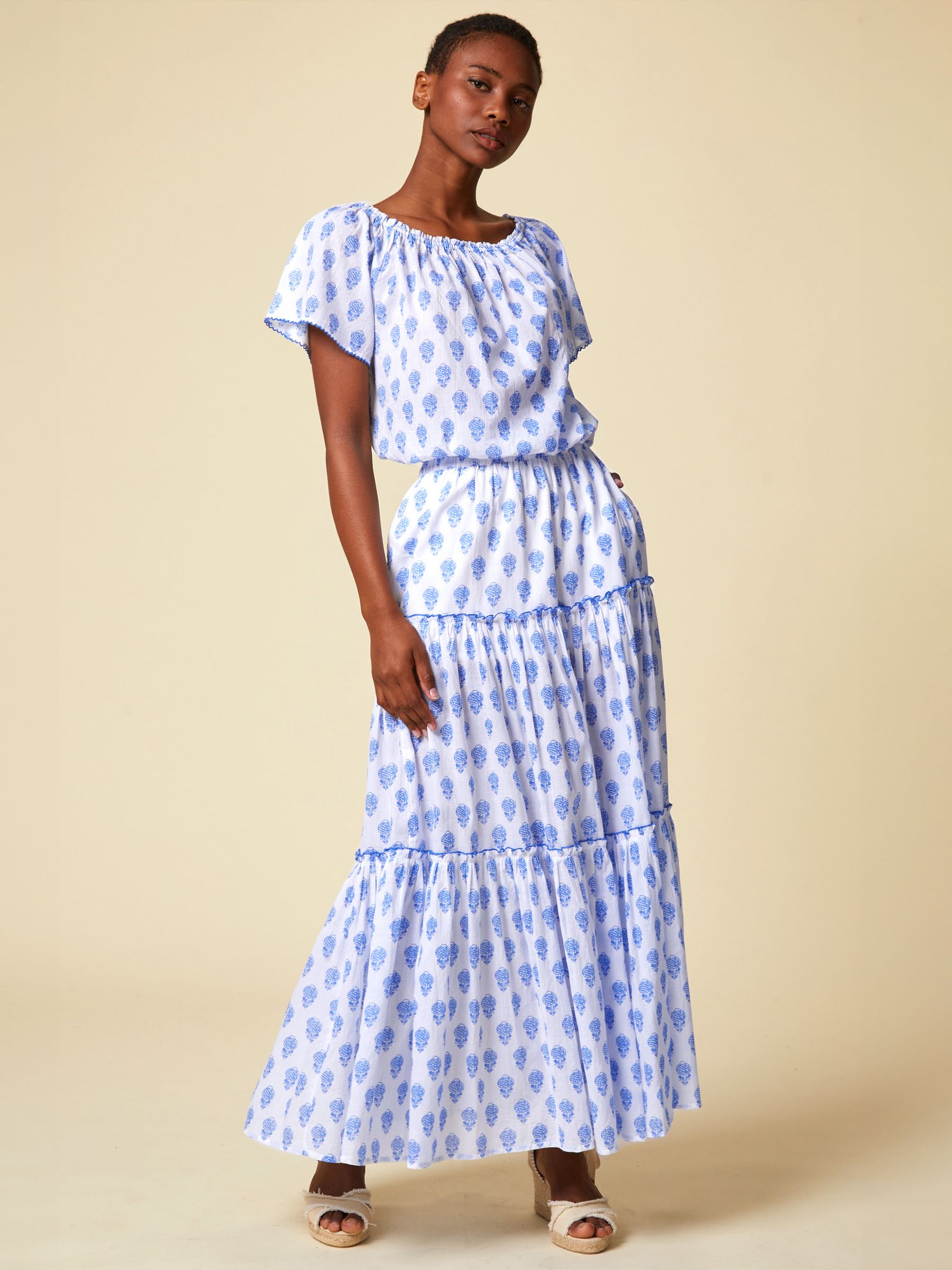 Buy Aspiga Petite Bea Maxi Skirt, Pineapple White/Blue Online at johnlewis.com