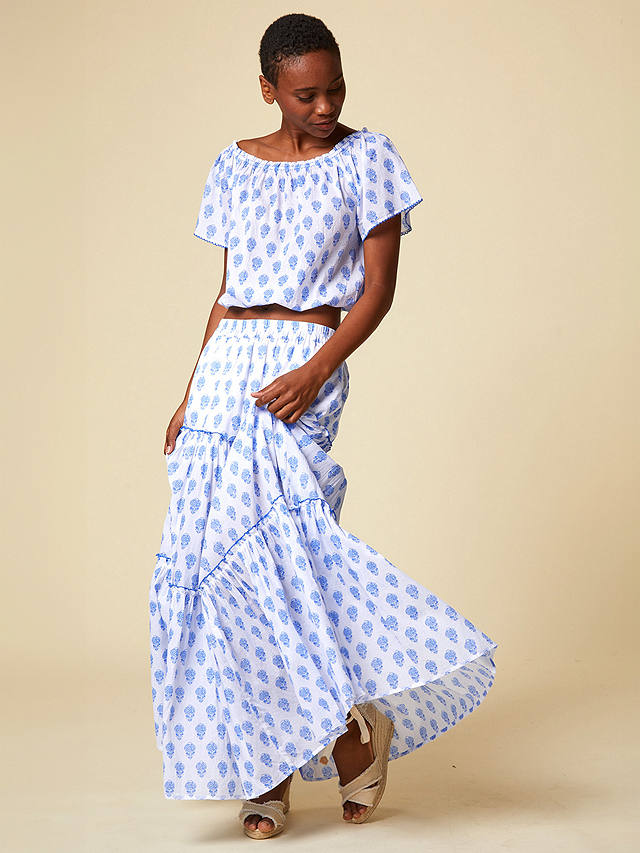 Aspiga Petite Bea Maxi Skirt, Pineapple White/Blue