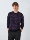 Kin Aura Jacquard Wool Blend Knit Crew Neck Jumper, Dark Sapphire