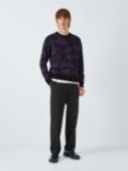 Kin Aura Jacquard Wool Blend Knit Crew Neck Jumper, Dark Sapphire