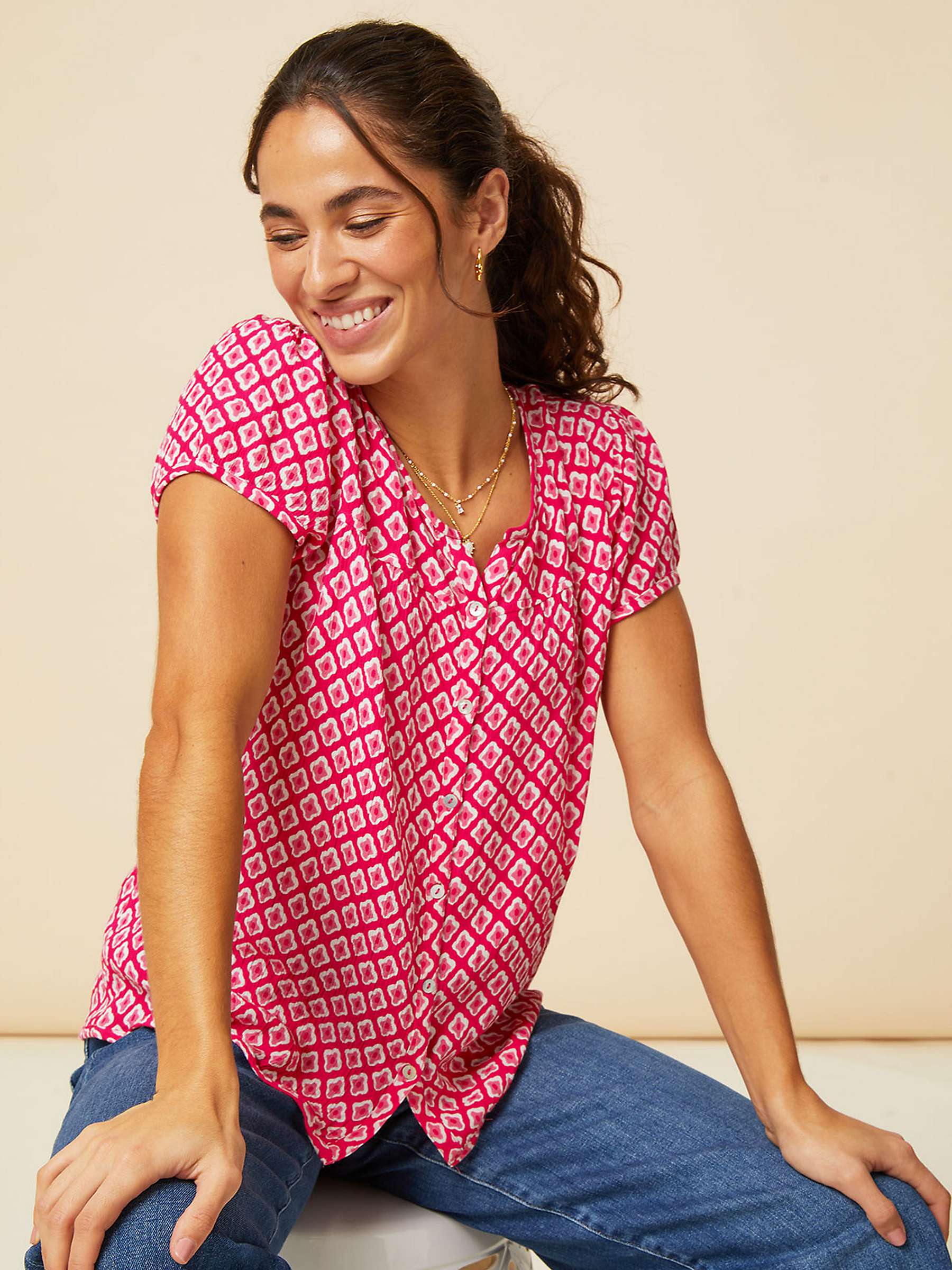 Buy Aspiga Lisbon Short Sleeve Shirt, Diamond Cerise/Pink Online at johnlewis.com