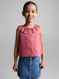 Mango Kids' Marieta Linen Blend Button Up Blouse, Strawberry