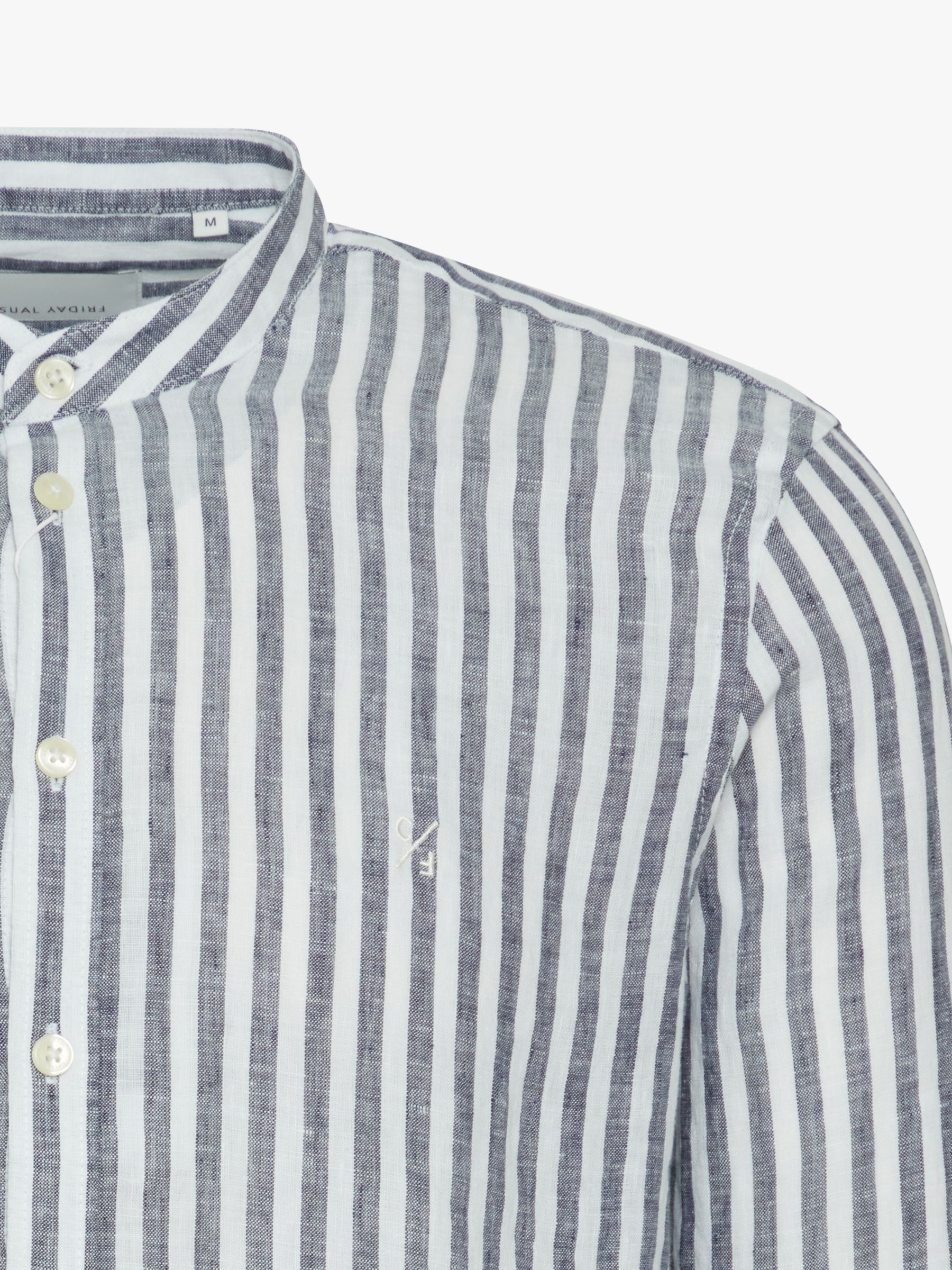 Casual Friday Anton Long Sleeve Striped Grandad Shirt, Navy/White, S