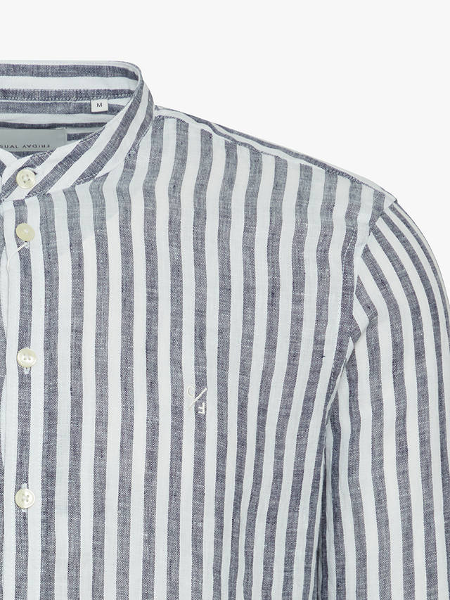 Casual Friday Anton Long Sleeve Striped Grandad Shirt, Navy/White