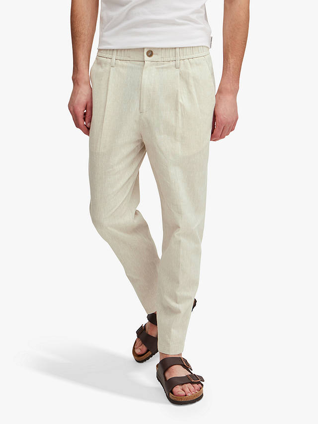Casual Friday Marc Relaxed Fit Pleated Linen Trousers, Chateau Gray Melange