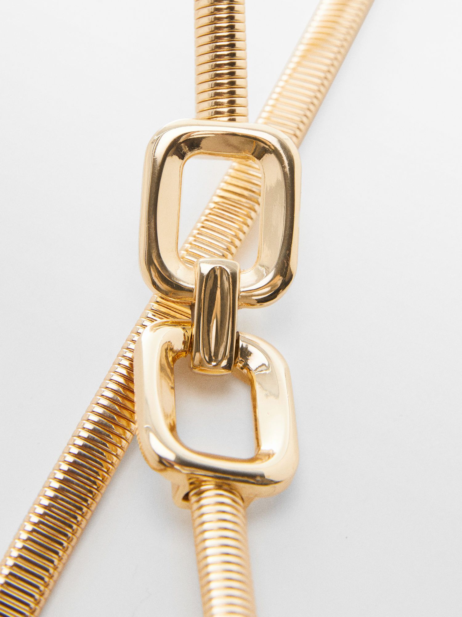 Mango Skinny Metal Belt, Gold, M