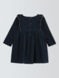 John Lewis Baby Embroidered Bunny and Leaf Cotton Dress, Navy