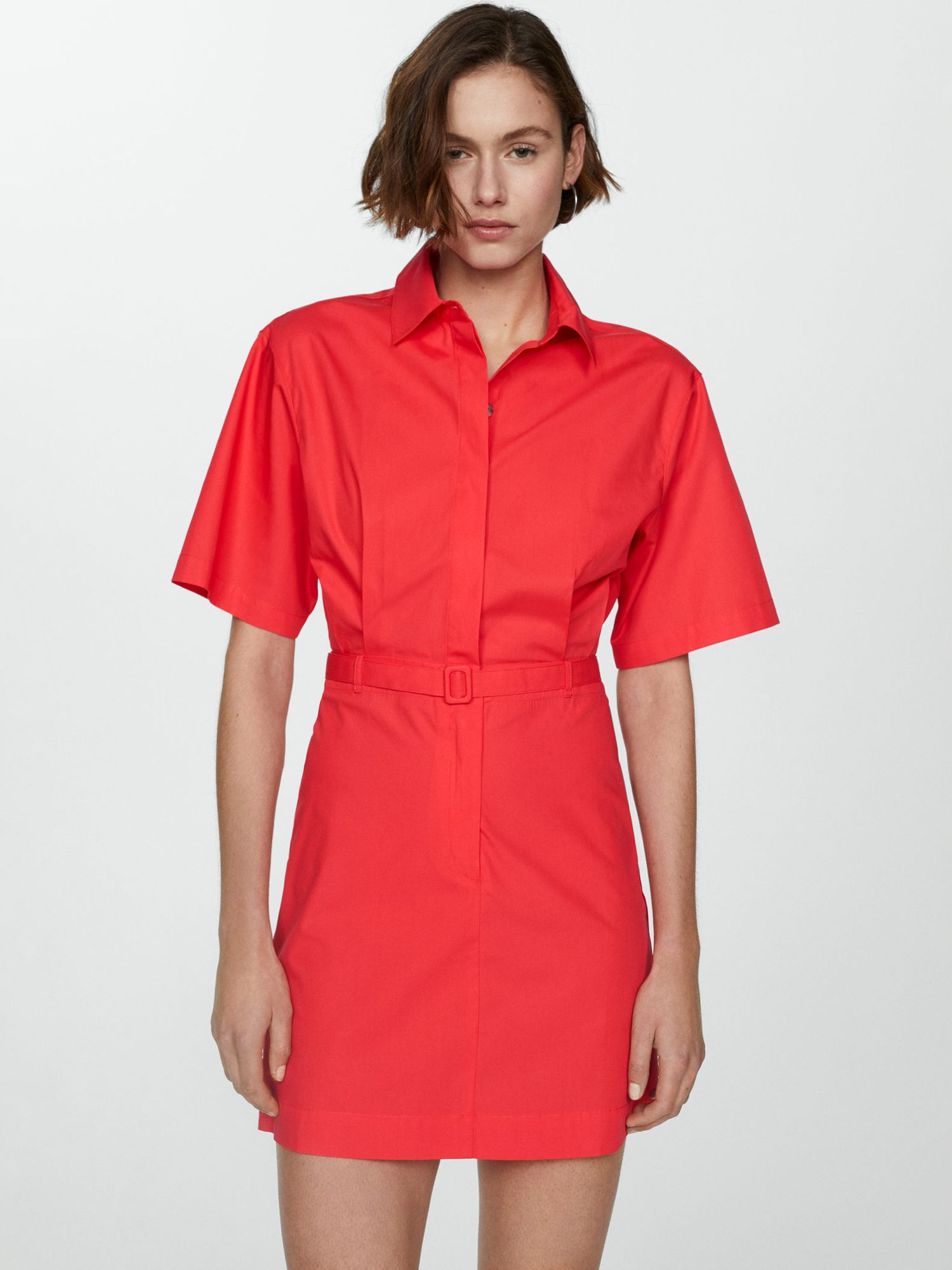 Mango Cirilia Cotton Blend Shirt Dress, Red