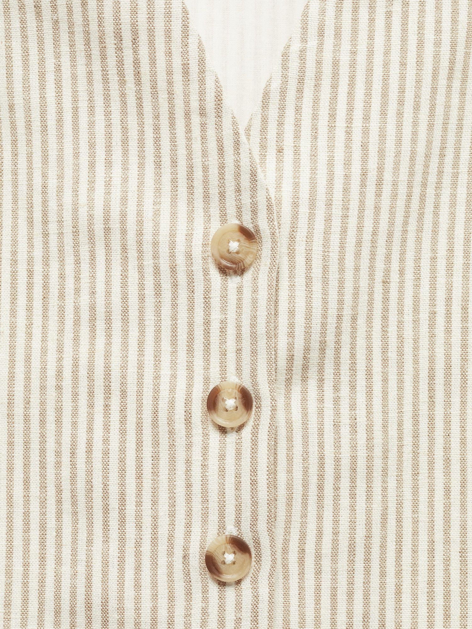 Mango Bali Stripped Linen Blend Suit Waistcoat, Light Beige, XXS