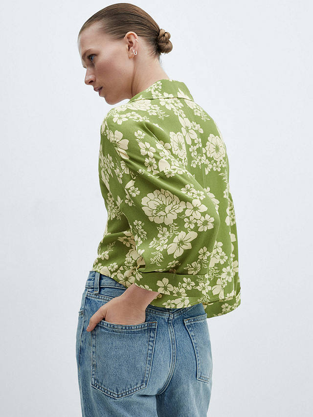 Mango Floral Print Tie Shirt, Green