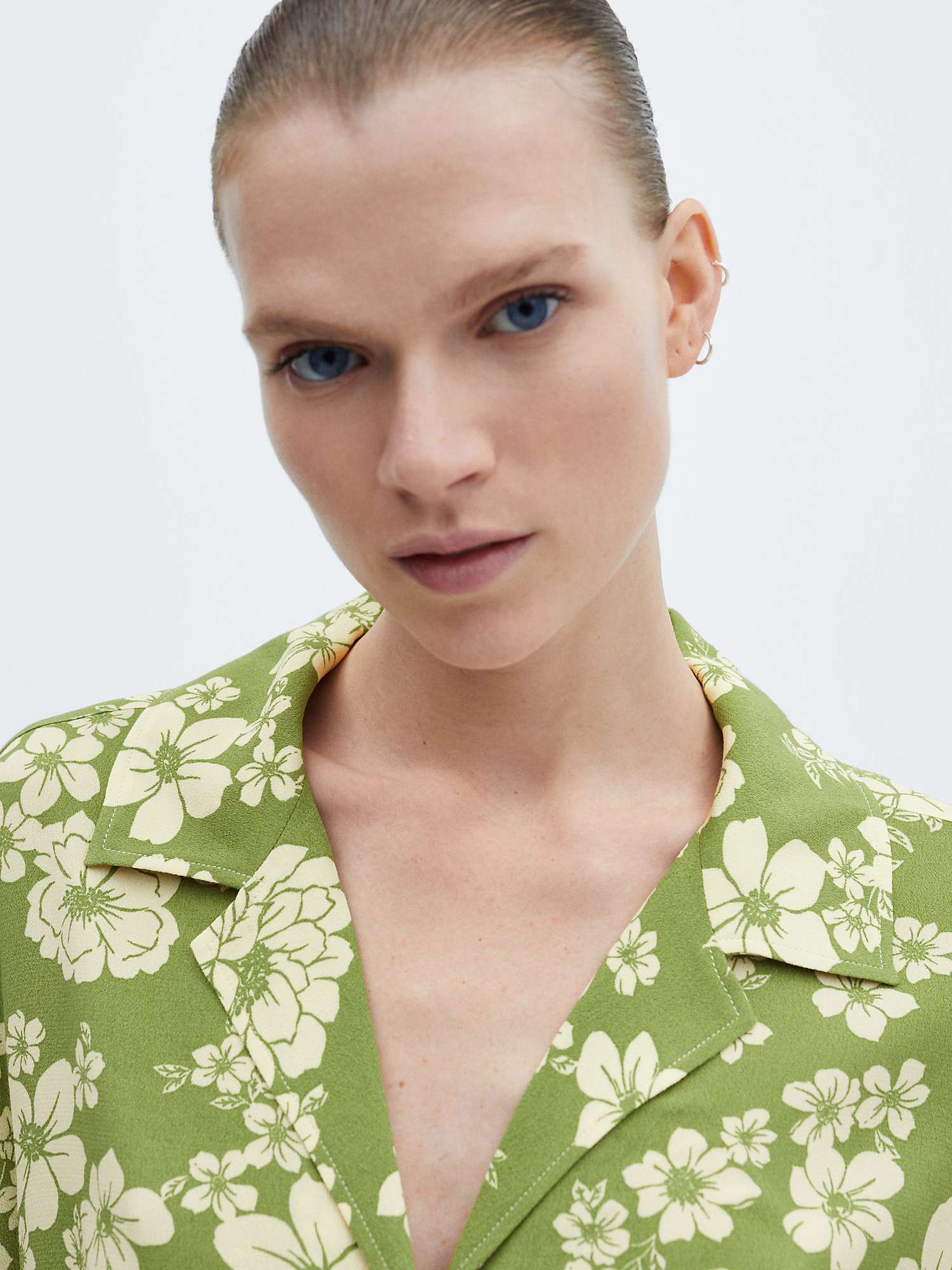 Buy Mango Floral Print Tie Shirt, Green Online at johnlewis.com