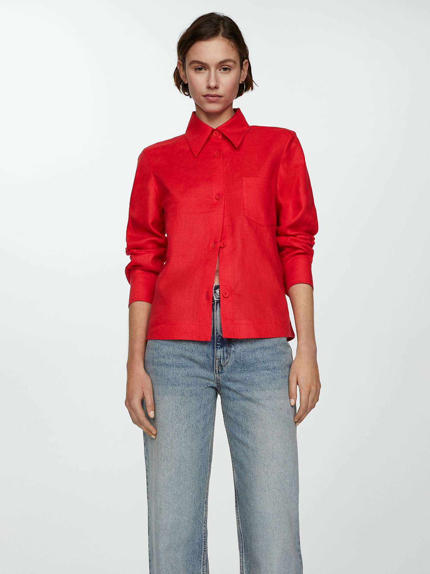 Buy Mango Linen Shirt, Bright Red Online at johnlewis.com