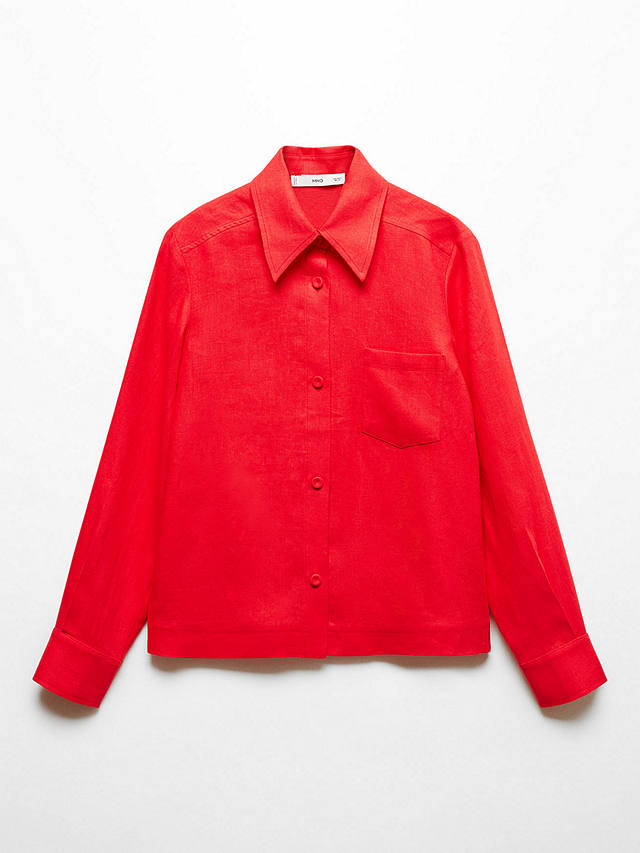 Mango Linen Shirt, Bright Red