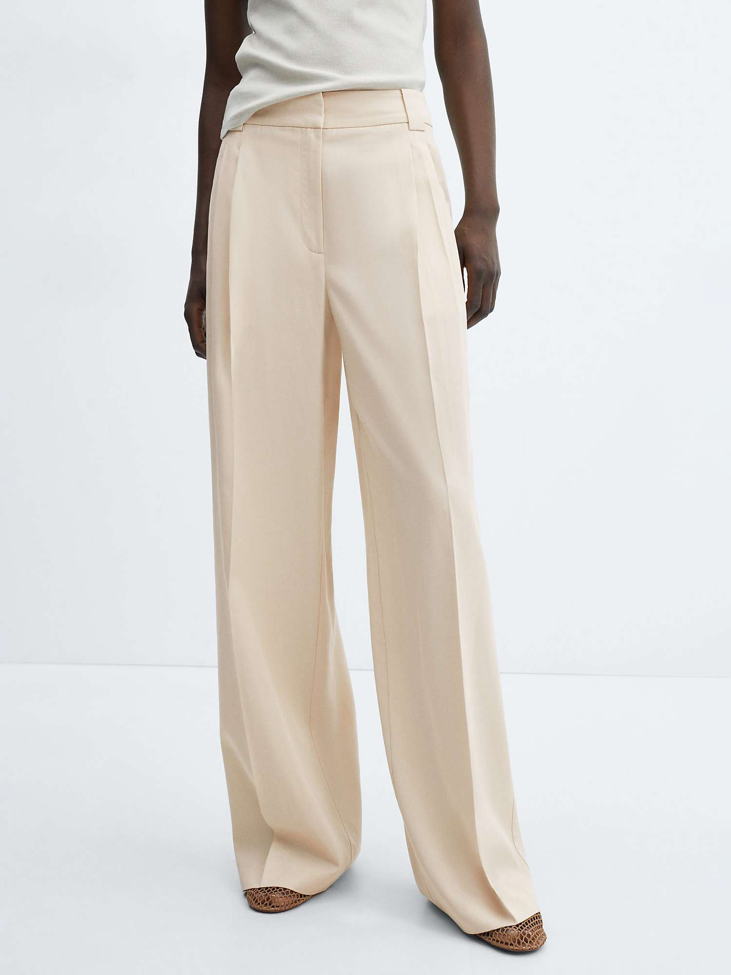 Buy Mango Linen Blend Wide Leg Trousers, Light Beige Online at johnlewis.com