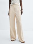 Mango Linen Blend Wide Leg Trousers, Light Beige