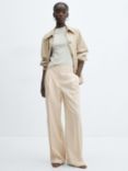 Mango Linen Blend Wide Leg Trousers, Light Beige