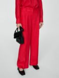 Mango Linen Straight Leg Trousers, Bright Red