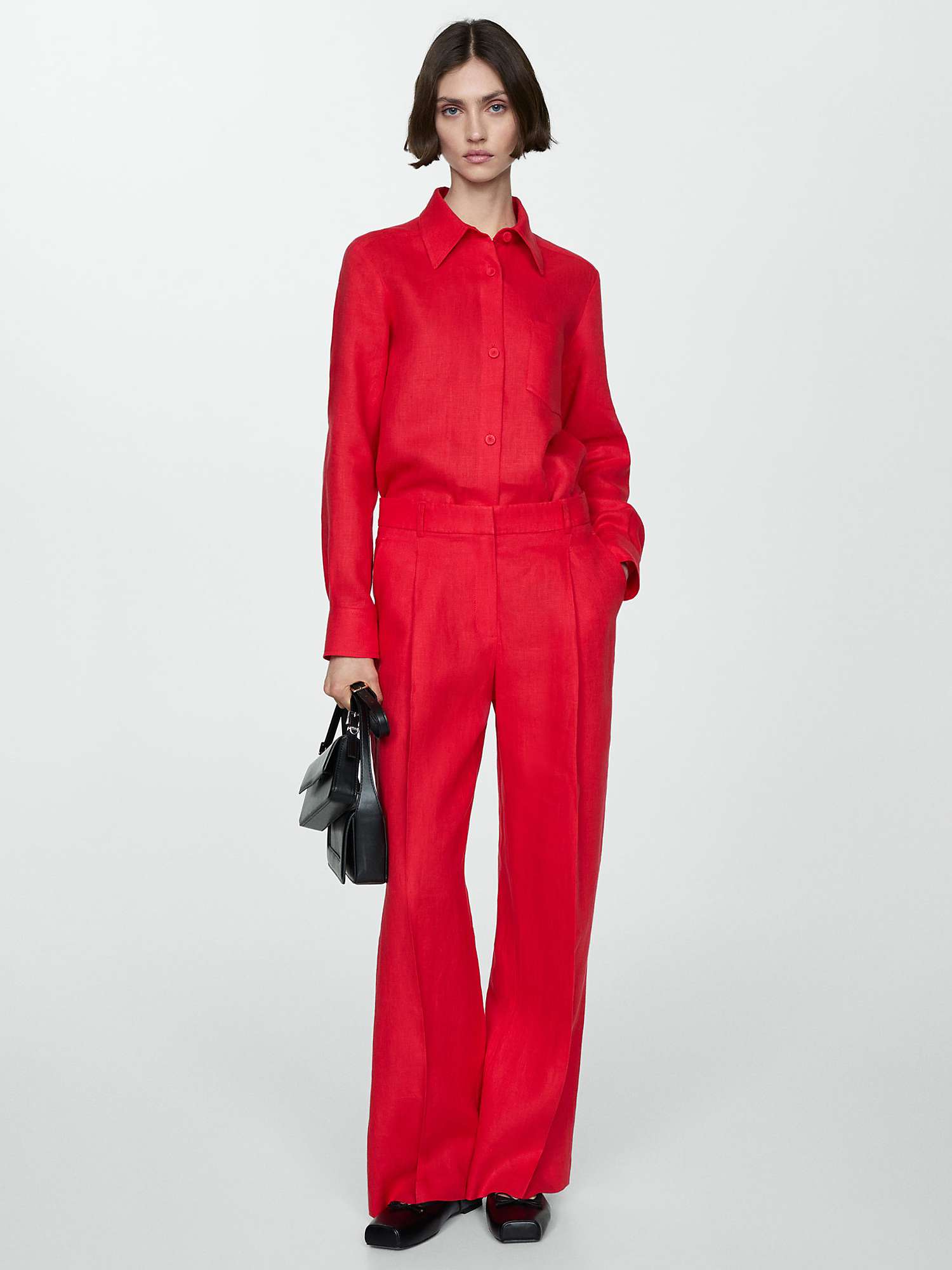 Buy Mango Linen Straight Leg Trousers, Bright Red Online at johnlewis.com