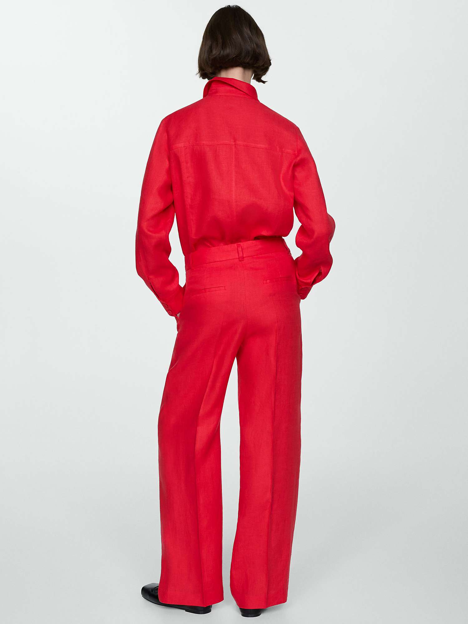Buy Mango Linen Straight Leg Trousers, Bright Red Online at johnlewis.com