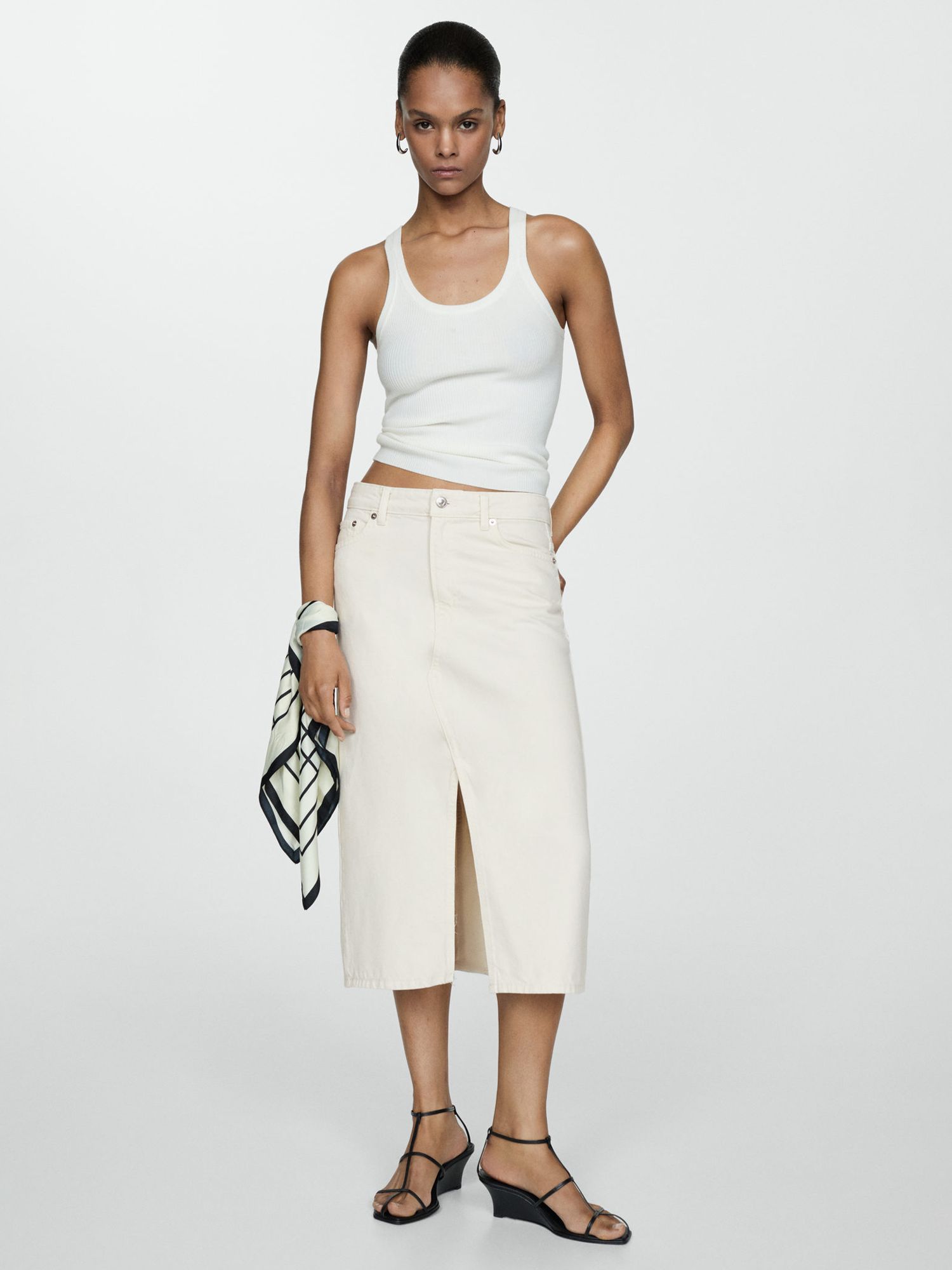 Buy Mango Denim Midi Skirt, Natural White Online at johnlewis.com