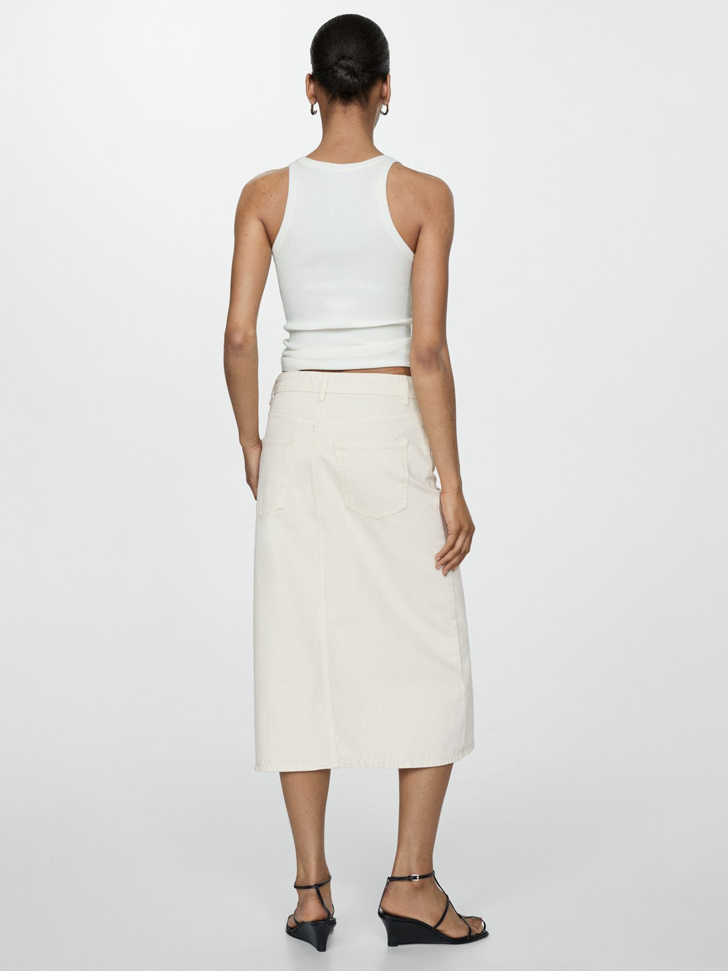 Buy Mango Denim Midi Skirt, Natural White Online at johnlewis.com