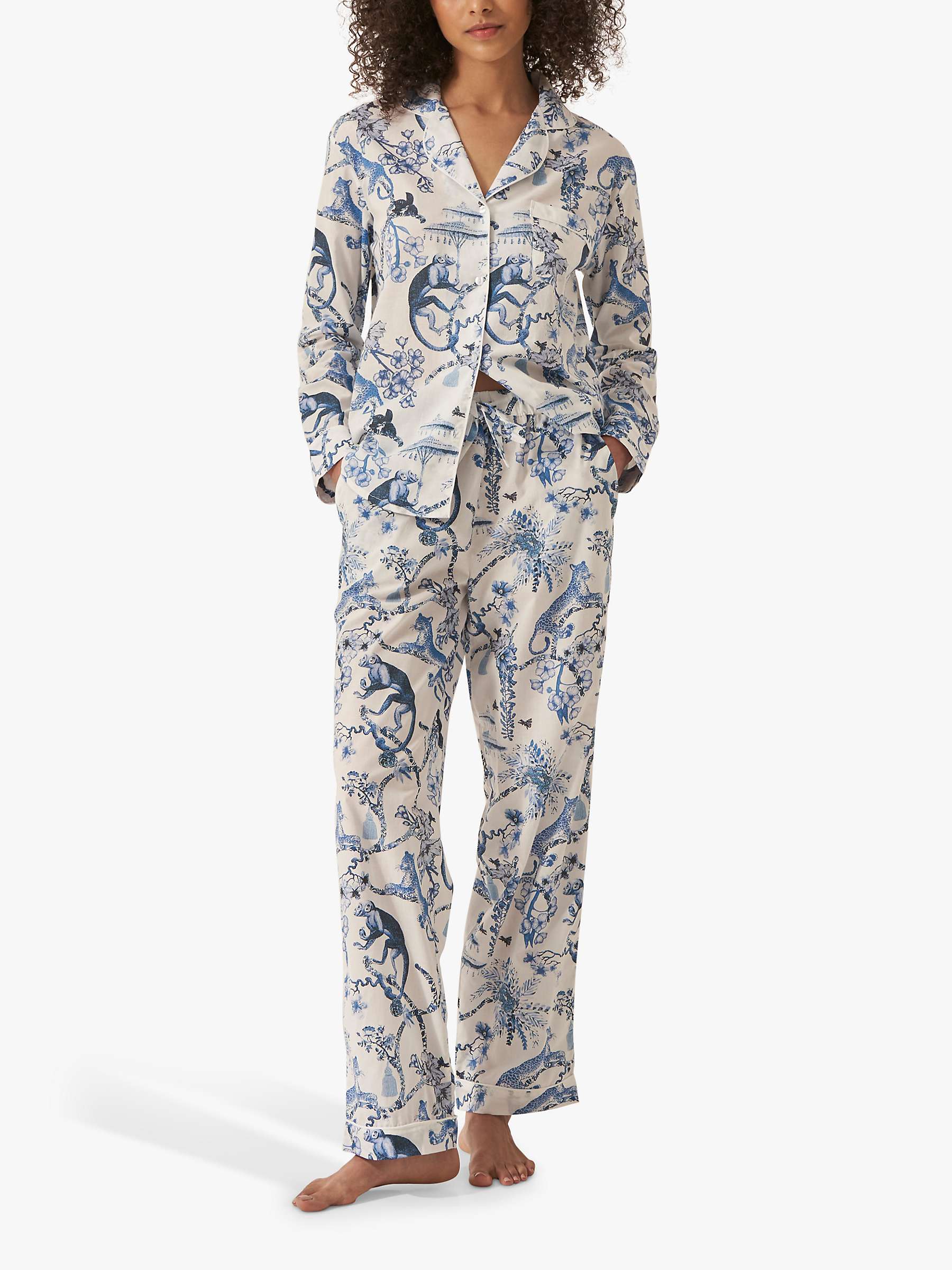 Buy myza Organic Cotton Chinoiserie Whimsy Print Long Pyjamas, White/Blue Online at johnlewis.com